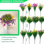 12 bundels als echt, , uv-bestendige plastic bloemen, weerbestendig, kunstplanten, buiten, boeket, planten voor balkon, tuin, balkonbak, bloembak