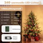 Kunstkerstboom met verlichting, 180 cm, dennenboom met 240 warmwitte ledlampen en 8 lichtmodi, kerstboom met scharnierstructuur, kunstboom voor thuis, groen