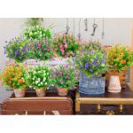 Kunstbloemen voor buiten, uv-bestendig, , bloemen in grote hoeveelheden voor het ophangen van plantenbakken, buiten, veranda, vaas, thuis, raamdecoratie, 6 bundels, oranje