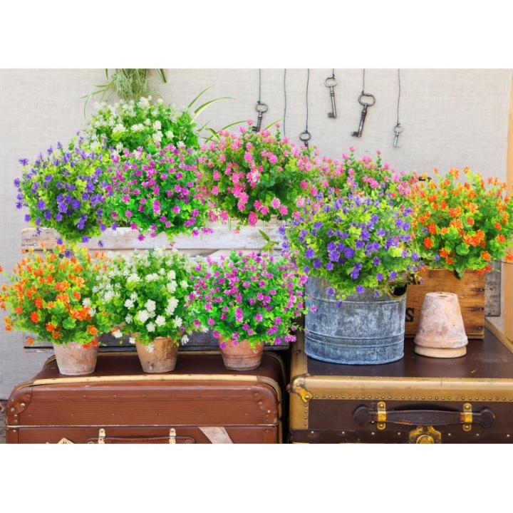 Kunstbloemen voor buiten, uv-bestendig, , bloemen in grote hoeveelheden voor het ophangen van plantenbakken, buiten, veranda, vaas, thuis, raamdecoratie, 6 bundels, oranje