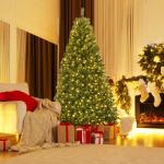 Künstlicher Weihnachtsbaum mit LED Beleuchtung, Tannenbaum Grün aus PVC Nadeln, Christbaum mit Klappbarem Metallständer, Christemas Tree 11 Lichtmodi /5 Farbwechsel (210 cm)