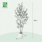 Olijfboom, kunstplant, 150 cm, kunstplant met levensechte vruchten, kunstolijfboom in witte pot, indoor decoratie (1 stuks)