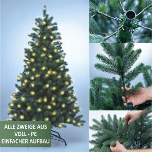 Premium kerstboom 150 cm, helder licht, kunstkerstboom, met 166 leds, nepboom, PE-kerstboom