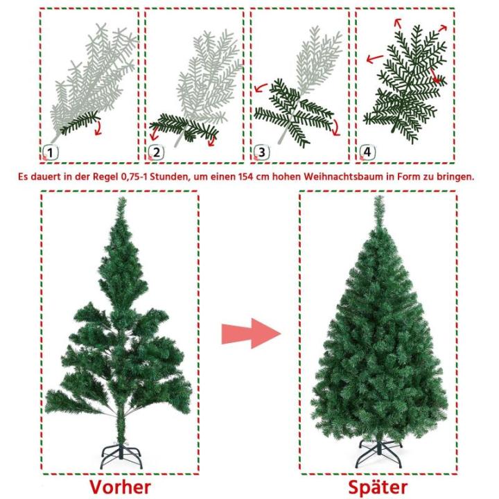 Kunstkerstboom, 154 cm, met 398 takken, opvouwbare metalen standaard, kerstboom, kunstboom voor kerstdecoratie, groen