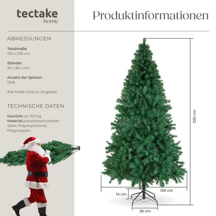 Künstlicher Weihnachtsbaum, dichter Tannenbaum künstlich, flexibel biegbare künstliche Tannenzweige, inkl. Stahlbaumständer, Weihnachtsbaum als Weihnachtsdeko, grün - 230 cm, 