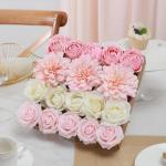 Roze kunstbloem combo nep roos faux dahlia bloemen met stengels voor doe-het-zelf bruiloft bruidsboeket feest woondecoratie (roze roze)