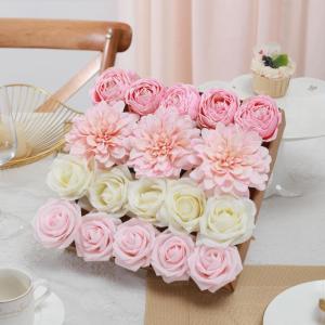 Roze kunstbloem combo nep roos faux dahlia bloemen met stengels voor doe-het-zelf bruiloft bruidsboeket feest woondecoratie (roze roze)