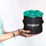 Rozenbox rond, 8 rozen, stevige bloemenbox, zwart, 10 jaar houdbaar, cadeau-idee, decoratieve bloemenbox, turquoise