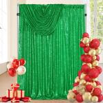 Hintergrundvorhänge, grüne Paillettenpaneele: Glitzer, Party-Dekoration, glitzernde Fransen, Fotoshooting, Weihnachten, Hintergrund, Stoff, 1,2 x 2,4 m