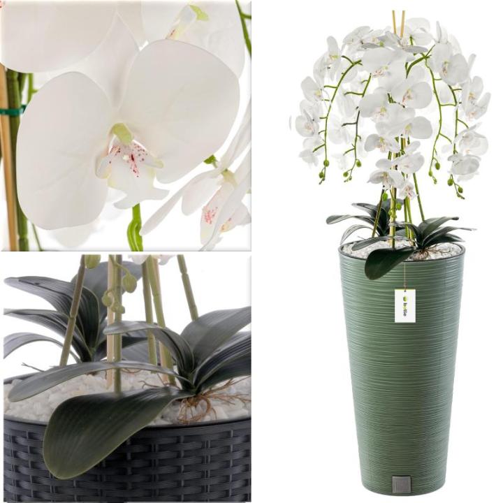 Künstliche Orchidee Kaskaden Blumenstrauß Weiß im Topf Wandgrün H 110 cm Heimbüro Dekoration, Kunstpflanze Orchidee, Kunstblume, Künstliche Orchidee im Topf