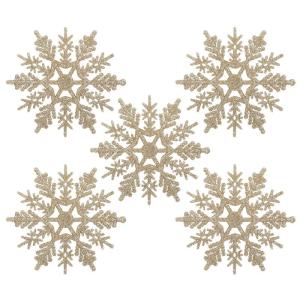 24 x sneeuwvlokken kerstdecoratie voor kerstboom glitter kerstboomversiering, champagne