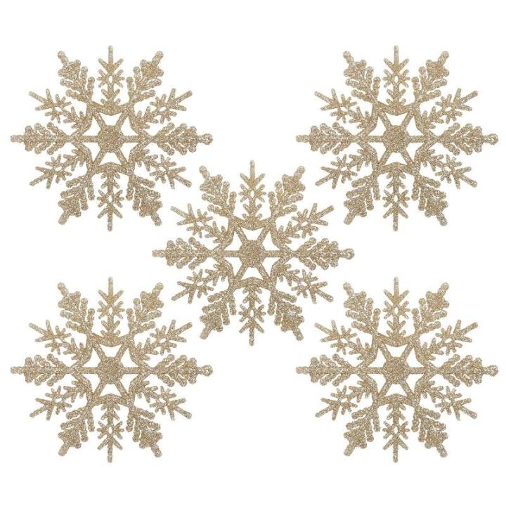 24 x sneeuwvlokken kerstdecoratie voor kerstboom glitter kerstboomversiering, champagne