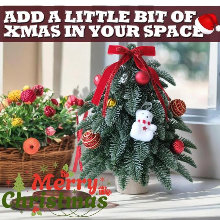 Kleine groene kerstboom, simulatie tafelkerstboom, kleine kerstboom en doe-het-zelfdecoraties, 51 PE-tips, mini-kerstboom voor binnen en buiten, voor een feestelijke touch