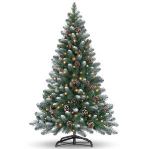 Kuro sagol Kunstkerstboom met sneeuw en dennenappels, moeilijk ontvlambare dennenboom met eenvoudige montage, stabiele kerstboomstandaard voor een realistische feestdecoratie