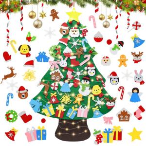 Vilten kerstboom voor kinderen, doe-het-zelf vilten dennenboom voor kinderen, met 40 afneembare kerstornamenten, vilten knutselen, kerstkerstboom, cadeaus voor deur/muur/raamdecora
