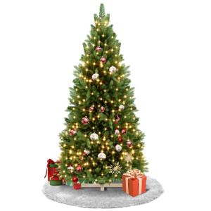 Kunstkerstboom met verlichting 210 cm dennenboom kunstgroen PVC, levensechte spuitgietelementen, edelspar snel op te bouwen, brandvertragend, incl. kerstboomstandaard (met led)