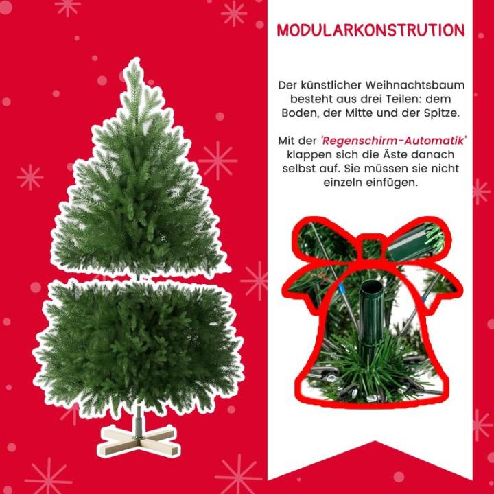 Abin Kunstkerstboom, met 500 takken en houten standaard, buigbaar 259 PE spuitgietwerk & 241 pvc-naalden, moeilijk ontvlambaar, opvouwbare dennenboom voor eenvoudige montage, hoogt