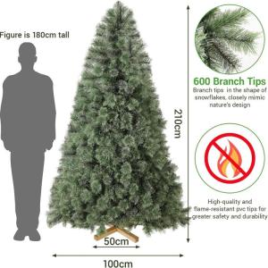 Nordmann Premium kunstkerstboom, 210 cm, natuurgetrouwe voorbehandelde dennennaalden, dichte takken, dennenboom met handgemaakte houten standaard, 600 takjes