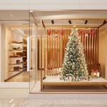 Kunstkerstboom met verlichting, 150 cm, PVC/PE, natuurgetrouw met sneeuwpunten en houten sokkel, kerstboom, kerstdecoratie