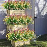 Calla Lily Kunstbloemen, 8 bundels kunstbloemen, UV-bestendige plastic bloemen, , balkon, boeket, planten voor balkon, tuin, raam, binnen en buiten