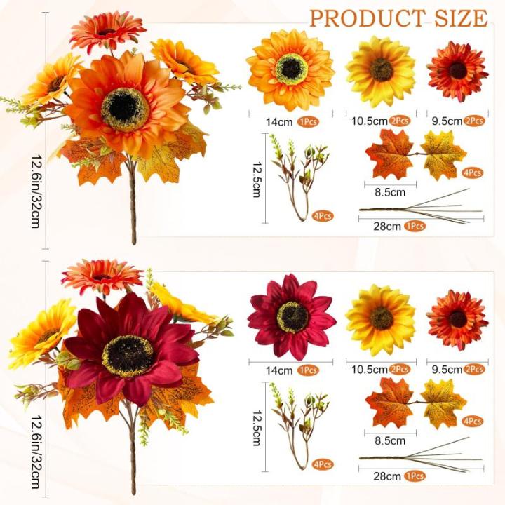 Kunstzonnebloemen, decoratie, kunstbloemen, 8, oranje, 40 cm