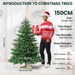 Nordmann Kunstkerstboom, pvc en PE, 150 cm, kunstdennenboom met houten standaard, verlichting led, vlamvertragend, automatische kerstboom, natuurgetrouwe kunstkerstboom