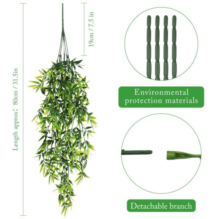 Kunsthangplanten, 3,40 m voor binnen en buiten, groene bladeren, plastic kunstbamboebladeren, huilende hangende planten op pot, groen wijnstokken voor huis, tuin, muur, esthetische