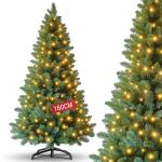 Kunstkerstboom, kunstdennenboom, pvc met metalen standaard, premium Nordmann-spen, moeilijk ontvlambare automatische kerstboom, natuurgetrouwe kunstboom, 180 cm