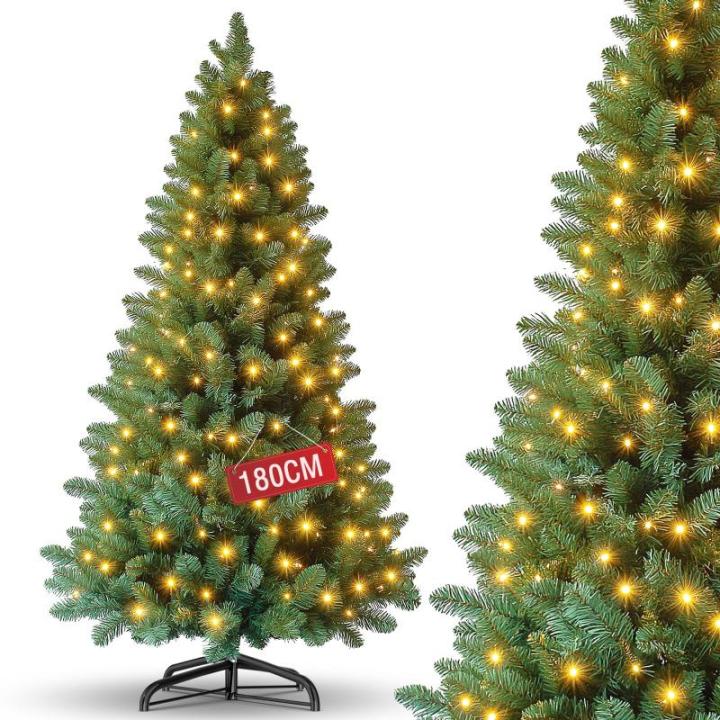 Kunstkerstboom, kunstdennenboom, pvc met metalen standaard, premium Nordmann-spen, moeilijk ontvlambare automatische kerstboom, natuurgetrouwe kunstboom, 180 cm