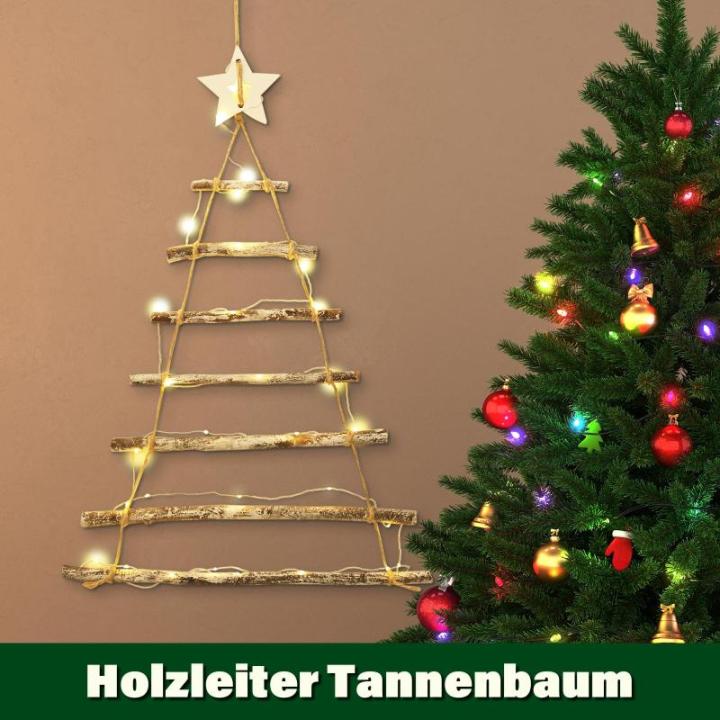 Houten ladder, dennenboom, houten boom, kerstdecoratie met kleine ledlichtjes, adventskalender, ophanging, verlichte houten ladder, kerstboom voor woondecoratie