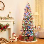 Kerstboom Slim, met led-lampjes en sneeuwvlokken, metalen standaard, kunstkerstboom, voor kerstdecoratie (180 cm met kleurrijke leds)