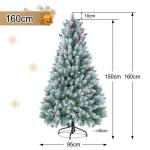 Künstlicher Weihnachtsbaum 160cm, Christbaum Künstlich mit 800 Zweigen, Mit Roten Beeren und Tannenzapfen, Für Weihnachtsschmuck