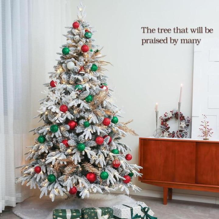 Gevlokte kerstboom met verlichting en gemengde punten van PE en pvc, opvouwbare metalen standaard, hoogwaardige kunstkerstboom met scharnier voor thuis, kantoor, winkel,