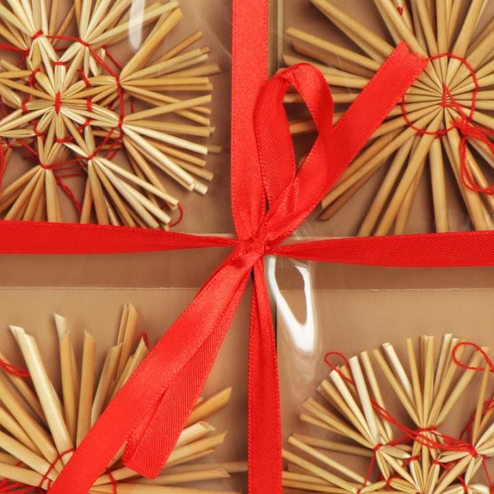 112-delige strosterrenset - sterren, bellen, dennenbomen en traditionele figuren als kerstboomversiering - kleine stro - natuurlijke kerstboomversieringen