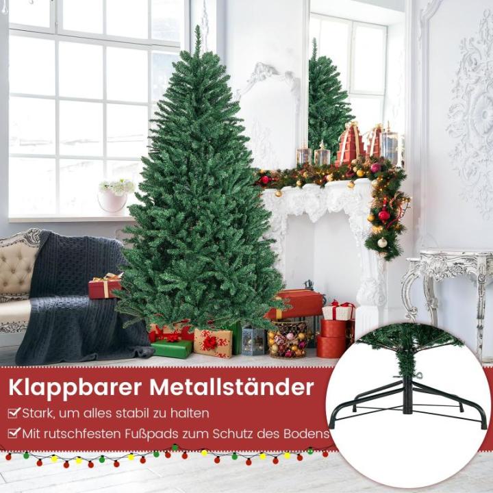 Kunstkerstboom, 180/225/275 cm, dennenboom met metalen standaard, kunstboom kerstklapsysteem, pvc-naalden, ideaal voor thuis, kantoor, winkels en hotels, groen (225 cm)