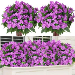 3 bundels kunstbloemen voor buiten, balkon, kunstbloemen, weerbestendig, , uv-bestendig, balkonplanten, kunststruiken voor buiten, binnen, balkonbak, tuin, paars