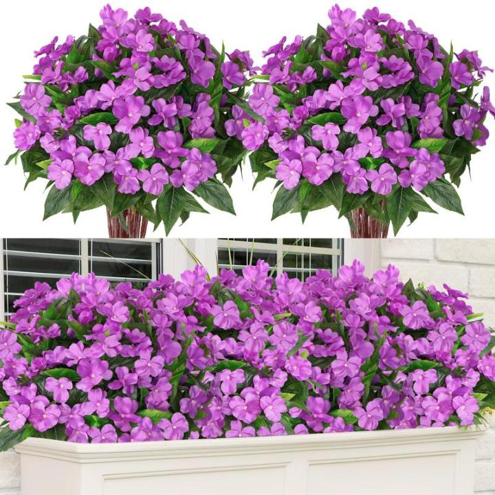 3 bundels kunstbloemen voor buiten, balkon, kunstbloemen, weerbestendig, , uv-bestendig, balkonplanten, kunststruiken voor buiten, binnen, balkonbak, tuin, paars