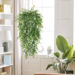 Set van 4 kunstmatige hangende planten nep groene klimop bladeren decoratie voor buiten en binnen, bamboe gebladerte hangende planten faux wijnstok groen woondecoratie voor woonkam
