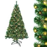Kunstkerstboom met verlichting, led-dennenboom met metalen standaard, 350 lampen, pvc-kerstboom voor kerstdecoratie (210 cm)