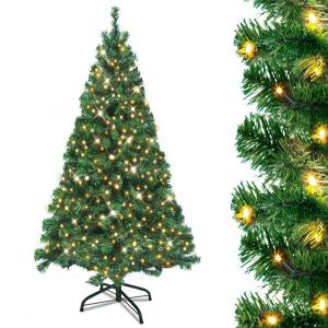 Kunstkerstboom met verlichting, led-dennenboom met metalen standaard, 350 lampen, pvc-kerstboom voor kerstdecoratie (210 cm)