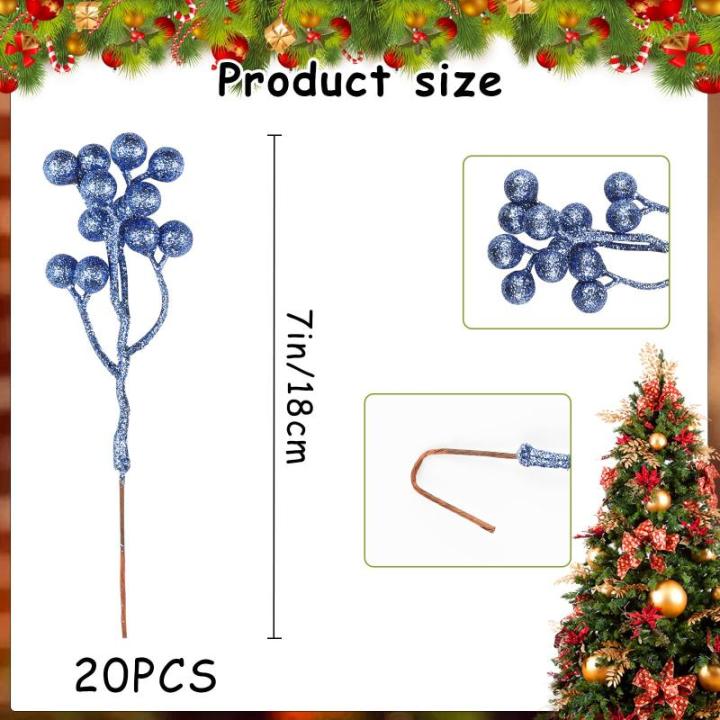 Kunstrode bessen voor Kerstmis, hulstbessen, bordeauxrode bessen, rode bessen, takken voor kerstboom (blauw)