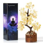 Kristallen Citrien Boom Edelstenen Kristal Boom Decoratie Steen Grote Levensboom Geldboom Kristal Geluksbrenger Boom Houten sokkel Esoterische Geschenken veel geluk