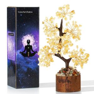 Kristallen Citrien Boom Edelstenen Kristal Boom Decoratie Steen Grote Levensboom Geldboom Kristal Geluksbrenger Boom Houten sokkel Esoterische Geschenken veel geluk