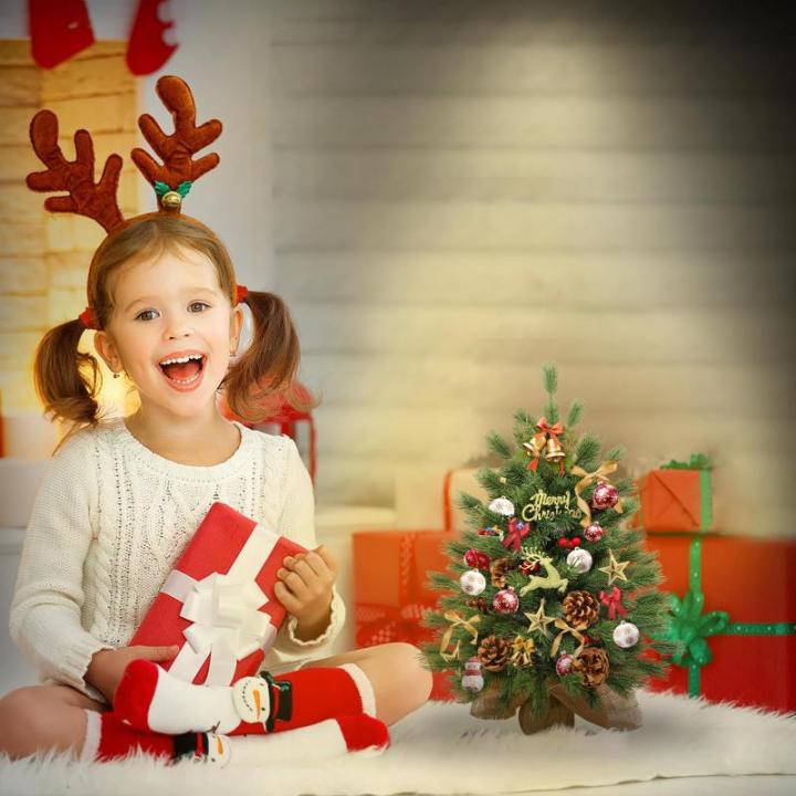2 x kerstboom met decoratieve lichtketting, 30 leds, warm wit, 60 cm, mini-kunstkerstboom met dennenappels en taxbessen, tafelkerstboom, kerstdecoratie, materiaal PE, voor Kerstmis