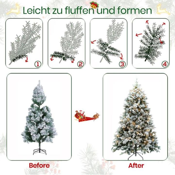Künstlicher Weihnachtsbaum Tannenbaum mit Beleuchtung, LED Christbaum, Schnee PE+PVC mit 1100 Spitzen und 360 Warm LED, 210 cm mit Metallstand 8 Lichtmodi Weihnachtsdekoration Ges