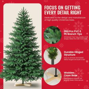 Kuro sagol Künstlicher Weihnachtsbaum Tannenbaum 180cm, Ø 95cm, 950 Spitzen, schwer entflammbar, realistischer Christbaum Tanne mit Ständer