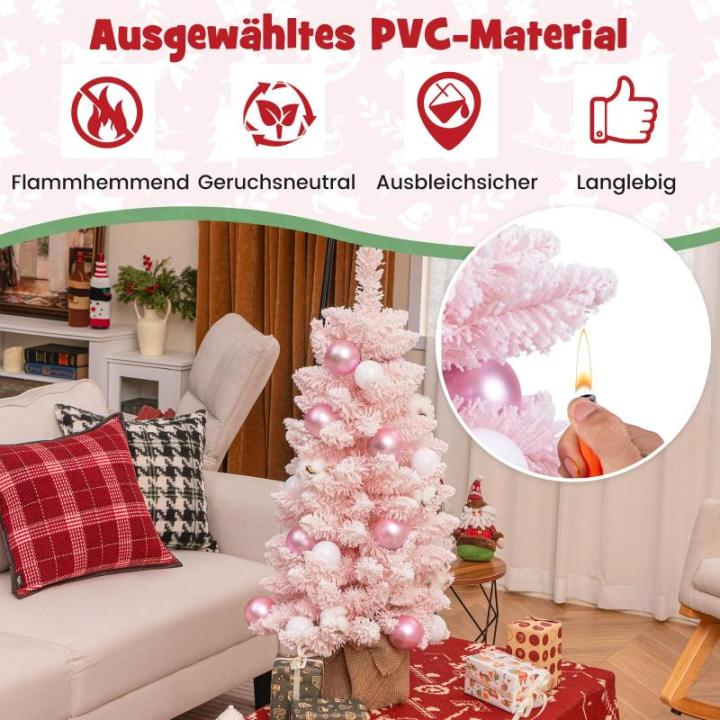 Künstlicher Weihnachtsbaum 90cm, Kleiner Dekobaum, Tannenbaum mit natürlichen Baumwollbällchen & Dekorativen Kugeln, Christbaum mit 136 Spitzen, Kunstbaum für innen (Rosa)