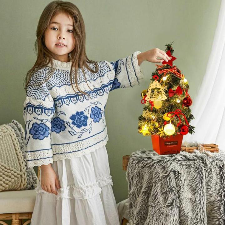 Mini Weihnachtsbaum 50CM Kleiner Weihnachtsbaum mit Beleuchtung, Weihnachten Deko Christbaum mit LED Lichterkette und Weihnachtskugel, Künstliche Weihnachtsbäume Geschmückt für