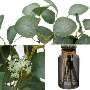 35 cm kunstmatige eucalyptus-takken met zwarte glazen vaas, eucalyptus-kunststof plant, eucalyptus, , realistische eucalyptus, decoratie, zilverdollar voor bruiloft, tafeldecoratie