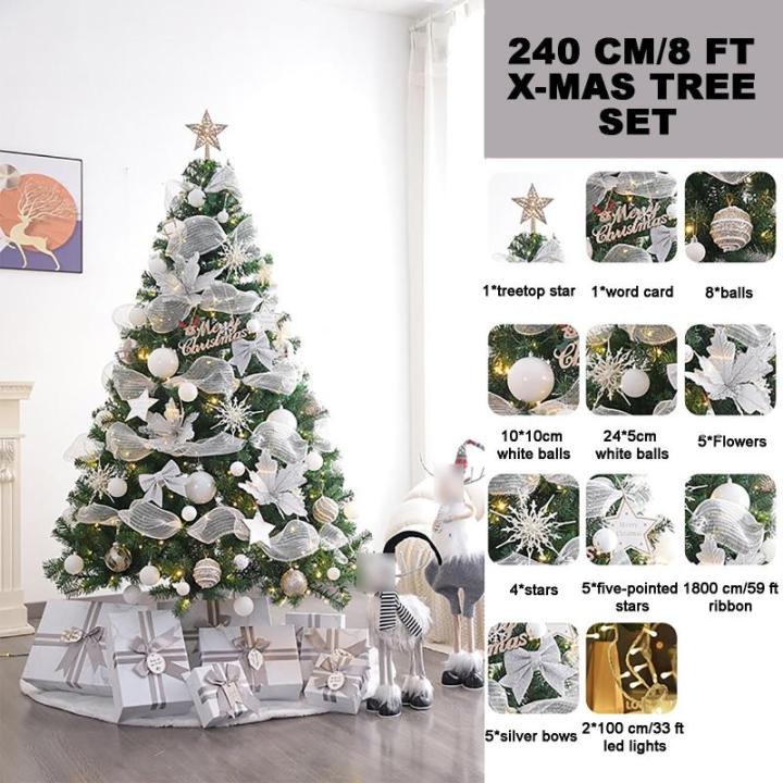Weihnachtsbaum, Künstlicher Weihnachtsbaum mit Metallständer, Christbaum Weihnachtsbaum aus Fichte, Tannenbaum Künstlich mit Lichtern und Ornamenten im Set(8FT)